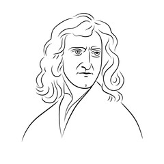 Portrait of Isaac Newton. Mathematician, Physicist, Astronomer, Alchemist, Theologian. Line. Isolated vector illustration.