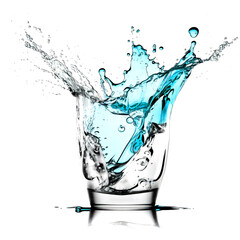 clean water splashes out of a glass cup
