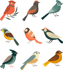 set of birds and on a white background, vector