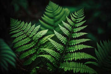 Fototapeta na wymiar Detail of fern leaves in the jungle - Generative AI