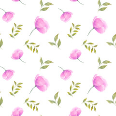 Fototapeta na wymiar Floral bouquet watecolor seamless pattern with small flowers and leaves. Ideal for wedding cards, prints, patterns, packaging design.