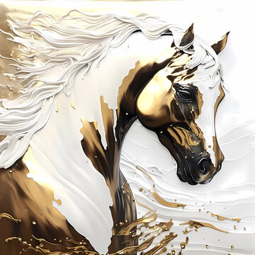 luxury abstract modern marble painting of golden horse with golden texture background. artist canvas art collection for decoration and interior. black and gold. wall art. canvas art