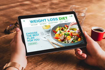 Weight loss diet plan or dietary meal delivery service - website. Made up illustrative content...