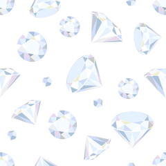 Gems background. Vector seamless pattern with diamonds of various shapes. Jewelry illustration.