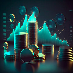 Illustration, stacked coins, savings and economy concept, Ai Generative