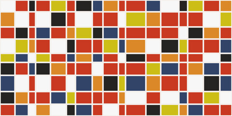 Mosaic color, rectangular. Red, white, yellow and blue colors. Vector print seamless for interior, clothes, notebooks, pillows, design.