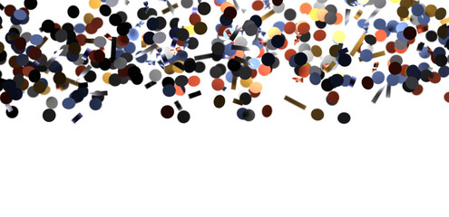 Multicolor confetti abstract background with a lot of falling pieces, isolated on a white background. Festive decorative tinsel element for design