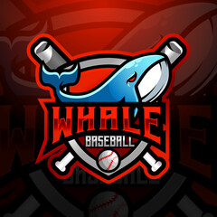 Whale mascot baseball team logo design vector with modern illustration concept style for badge, emblem and tshirt printing. logo illustration for sport, gamer, streamer, league and esport team.