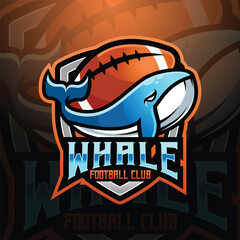 Whale mascot american football and rugby team logo design vector with modern illustration concept style for badge, emblem and tshirt printing. logo for sport, gamer, streamer, league and esport team.