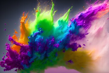Obraz na płótnie Canvas Happy holi festival banner, colorful splash powder. colorful clouds 