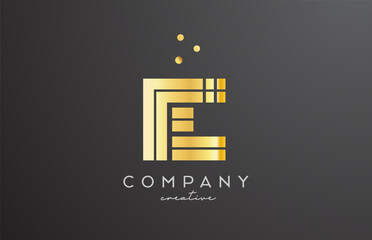 gold golden E alphabet letter logo with dots. Corporate creative template design for company and business