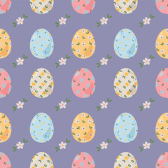 Cartoon hand drawn traditional Easter Holiday symbols, cute design with eggs und flowers, vector pattern design for printing on fabric, paper for scrapbooking, gift wrap and wallpapers.