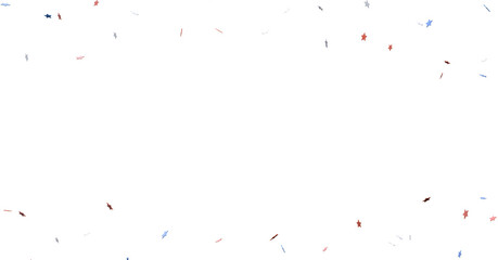 A blue glitter confetti border with red and blue stars on white