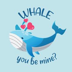 Vector whale character pun quotes cartoon illustration. Cute whale pun 