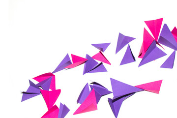 Pink Purple and White Geometric Folded Paper Triangle Shapes for Background Craft