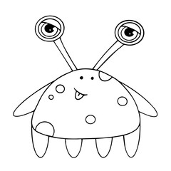 Linear sketches, coloring pages of little cute monsters, mutants. Vector graphics.