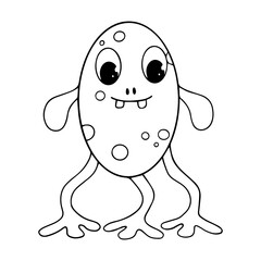 Linear sketches, coloring pages of little cute monsters, mutants. Vector graphics.
