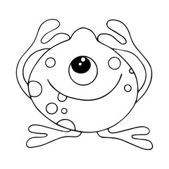 Linear sketches, coloring pages of little cute monsters, mutants. Vector graphics.