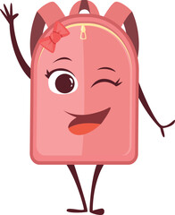 Cute pink backpack character. Winked face bag
