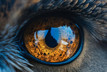Abstract eye digital drawing illustration. Human owl eye surreal fantasy background. Contemporary, modern design, eye close-up for interior design