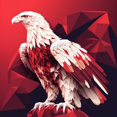 White eagle on red background, emblem, sign, poster, t shirt. Generative AI