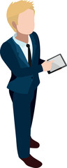 Businessman with tablet. Isometric office work character