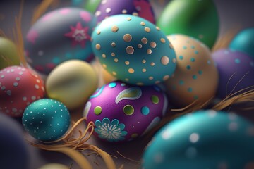 Colorful onamented easter eggs created with Generative AI technology