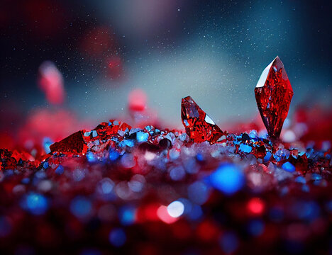 Stardust Glowing A Field of Red and Blue Crystals under a Starry Skyscape