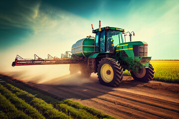 Fototapeta premium Moderner Traktor in Aktion: Effiziente Landwirtschaft auf dem Feld - Generative Ai