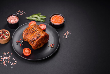 Delicious fresh smoked meat or ham with spices and herbs