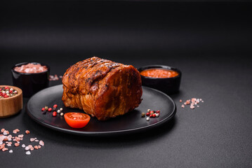 Delicious fresh smoked meat or ham with spices and herbs