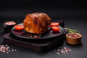 Delicious fresh smoked meat or ham with spices and herbs