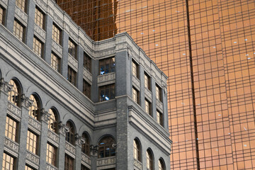 Glass skyscraper, building facades in New York, modern architecture Manhattan, minimalistic cityscape