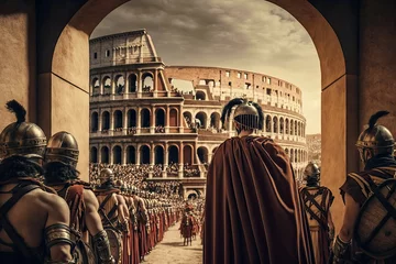 Fotobehang A nostalgic image of a day in the Roman Empire, gladiators in the colosseum, AI Generative © ZoomTeam