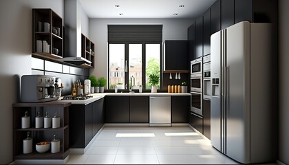 Fototapeta na wymiar Beautiful modern kitchen with all luxuries you could want. generative ai