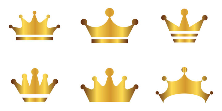 Golden Crown Vector Set for king crown isolated on white background