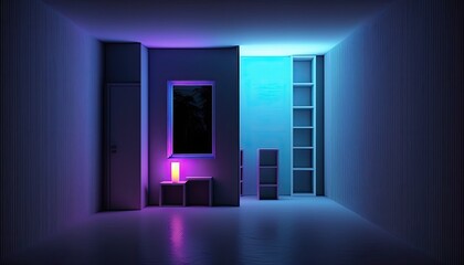 Interior empty wall by night colored light mode generative ai