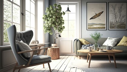 Obraz na płótnie Canvas Interior with armchair and coffee table. generative ai 