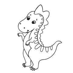 Line sketch coloring little cute dinosaur.Vector graphics.