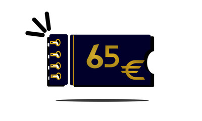 65 euro, sixty five euro golden number on blue coupon