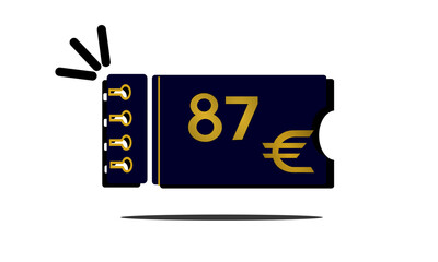 87 euro, eighty seven euro golden number on blue coupon