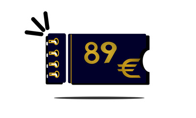 89 euro, eighty nine euro golden number on blue coupon