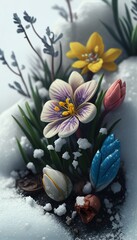 Obraz na płótnie Canvas Spring Flowers Braving the Snow