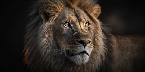 Fototapeta na wymiar Majestic Lion in Volumetric Light, generative ai
