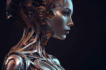 Obraz premium Beautiful ceramic silhouette female robot. Generative AI.