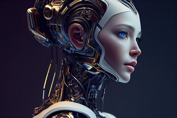 Beautiful ceramic silhouette female robot. Generative AI.
