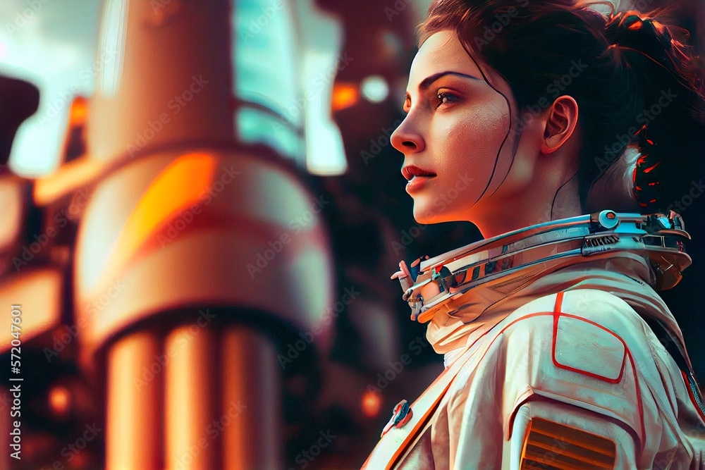 Wall mural portrait of an astronaut in a spacesuit. high-tech astronaut from the future. the concept of space t