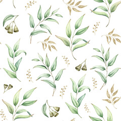 Naklejka na ściany i meble Greenery seamless pattern with eucalyptus leaves.