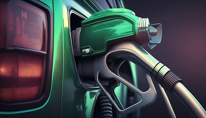 close up pump nozzle at gas station, Generative Ai - obrazy, fototapety, plakaty
