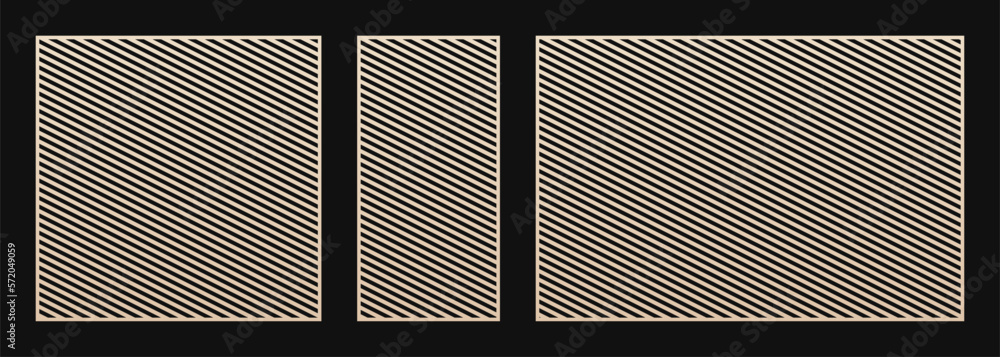 Poster laser cut patterns. abstract geometric set with thin diagonal lines, straight slanted stripes. decor